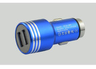 Blue Dual USB Port  Retractable  Iphone Car Charger 5V 3100mA  With Metallic Shell