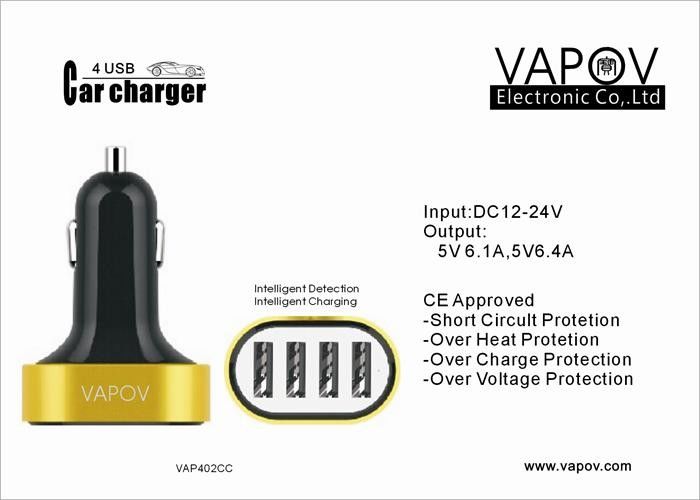CE approved 6.1A  Smart  4 Port USB Car Charger for  iPhone6 /  Samsung / Android Mobile phone /Tablet