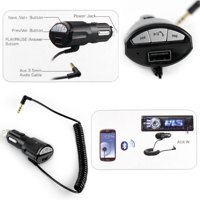 Bluetooth  v3.0 USB Car Charger Answer Call Receiver & Music Control Handsfree Car Kit